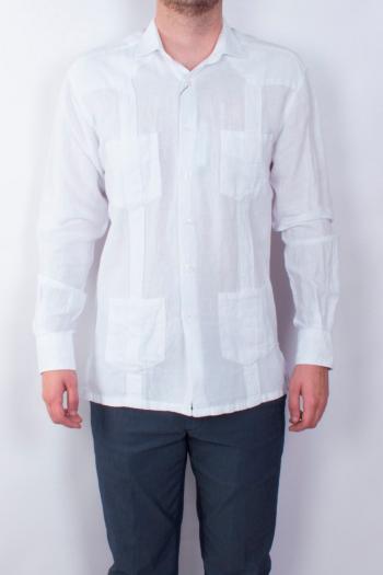 Camisa guayabera de hombre manga larga blanca